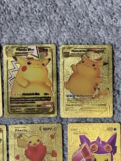Set of 14 Pikachu & 7 Card Cosplay Set Rare French Gold Accents Foil Fan Art - Image 3
