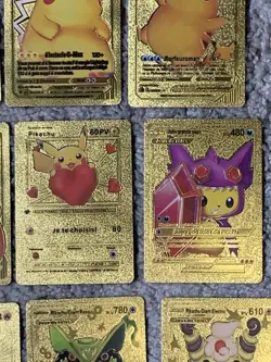 Set of 14 Pikachu & 7 Card Cosplay Set Rare French Gold Accents Foil Fan Art - Image 5