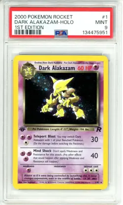 PSA MINT 9 Pokemon TCG Dark Alakazam 1/82 Team Rocket Holo 1st Edition - Image 1