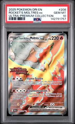 2025 POKEMON DRI EN-DESTINED RIVALS #208 ROCKET'S MOLTRES ex UPC PSA 10 - Image 1