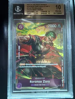 2022-24 One Piece Roronoa Zoro Gold Stamp Pre-Release Tourn. Winner - Beckett 10 - Image 1