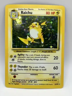 Raichu Base Set Unlimited Holo Rare Pokemon Card 14/102 Vintage - Image 1