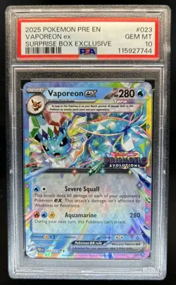 2025 Pokemon Prismatic Evolutions Vaporeon ex Promos #023/131 PSA 10 GEM MINT - Image 1