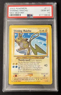 2002 Pokemon Neo Destiny Shining Raichu #111 Holo Secret Rare PSA 10 - Image 1