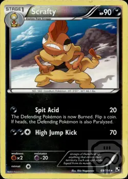 Scrafty 69/114 R Black & White Pokemon Reverse Holo NM/M - Image 3