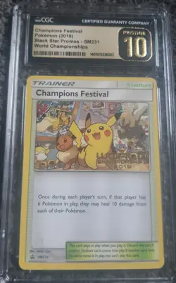 CGC Pristine 10 - 2019 English Champions Festival Pokemon Worlds SM231 (LOW POP) - Image 1