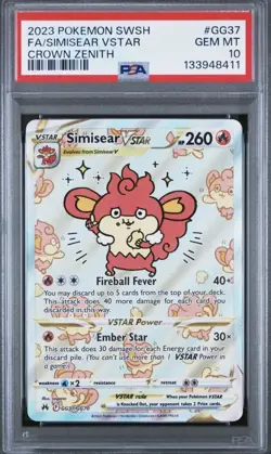 POKEMON SWORD & SHIELD CROWN ZENITH GG37 FULL ART/SIMISEAR VSTAR PSA 10 New Cert - Image 1