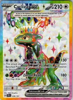 Pokemon TCG Cyclizar EX Sv08: Surging Sparks Holo Ultra Rare Card 228/191 NM - Image 1