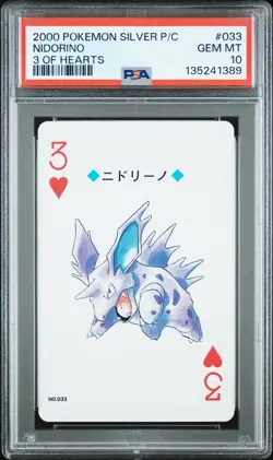 Nidorino ~ 2000 Pokemon Japanese Silver Playing Card 3 of Hearts #033 PSA 10 GEM - Image 1
