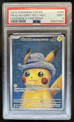 2023 Pokemon X Van Gogh Pikachu With Grey Felt Hat Black Star Promo #085 PSA 9 - Image 1