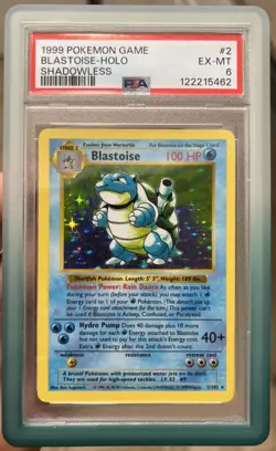 1999 POKEMON BASE SET SHADOWLESS #2 BLASTOISE-HOLO PSA 6 (w/ Slab Guard) - Image 1