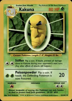 KAKUNA 33/102 UNCOMMON BASE SET UNLIMITED POKEMON HP - Image 2
