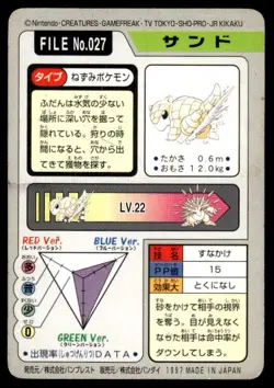 Sandshrew File NO. 027 Bandai Carddass Series 3-4 Pokemon Japanese ~ HP - Image 2