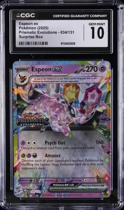 2025 POKEMON PRISMATIC EVOLUTIONS-SURPRISE BOX #034/131 CGC 10 GEM MINT - Image 1