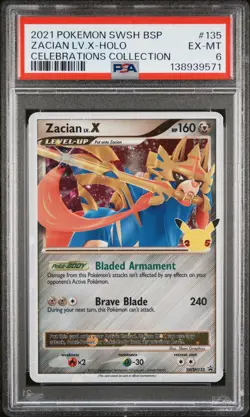 2021 POKEMON SWSH BLACK STAR PROMO CELEBRATIONS COLL #135 ZACIAN LV.X-HOLO PSA 6 - Image 1