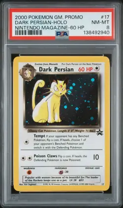 2000 POKEMON GAME PROMO NINTENDO MAGAZINE-60 HP #17 DARK PERSIAN-HOLO PSA 8 - Image 1