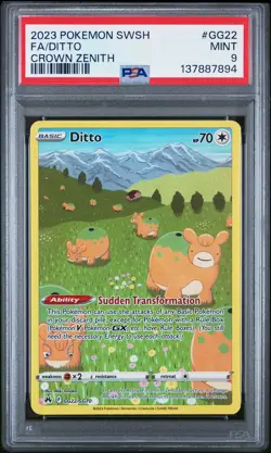 2023 POKEMON SWORD & SHIELD CROWN ZENITH #GG22 FULL ART/DITTO PSA 9 - Image 1