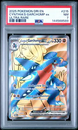 2025 POKEMON DRI EN-DESTINED RIVALS ULTRA RARE #215 CYNTHIA'S GARCHOMP EX PSA 7 - Image 1