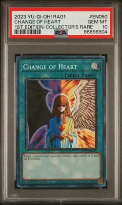 PSA 10 GEM MINT Change Of Heart Prismatic Collectors Rare RA01-EN050 Yu-Gi-Oh - Image 1