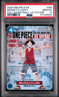 2026 One Piece English P-055 Monkey D Luffy College Basketball US Voyage PSA 10 - Image 1