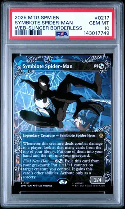 2025 MTG MARVEL'S SPIDER-MAN WEB-SLINGER BORDERLESS SYMBIOTE SPIDER-MAN PSA 10 - Image 1
