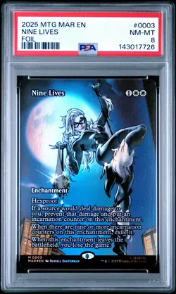 2025 MTG MARVEL'S SPIDER-MAN: SOURCE MATERIAL FOIL #0003 NINE LIVES PSA 8 - Image 1