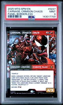 2025 MTG MARVEL'S SPIDER-MAN PANEL BORDERLESS #0227 CARNAGE, CRIMSON CHAOS PSA 9 - Image 1