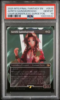 2025 MTG FINAL FANTASY BORDERLESS-SURGE FOIL #0519 AERITH GAINSBOROUGH PSA 10 - Image 1