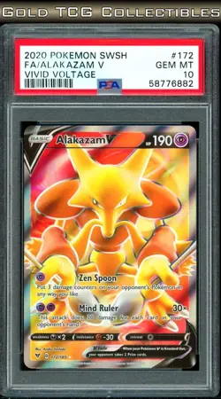 PSA 10 ⭐ Pokemon Alakazam V 172 Vivid Voltage Full Art Graded Card - Image 1