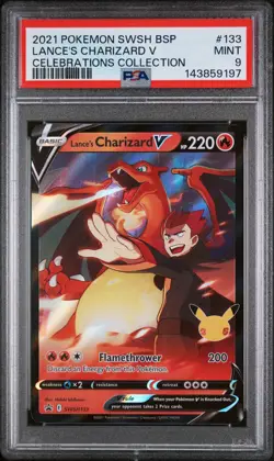 2021 POKEMON SWSH BLACK STAR PROMO CELEBRATIONS COLL LANCE'S CHARIZARD V PSA 9 - Image 1