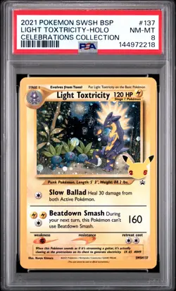 2021 POKEMON SWSH PROMO CELEBRATIONS COLLECTION LIGHT TOXTRICITY-HOLO PSA 8 - Image 1