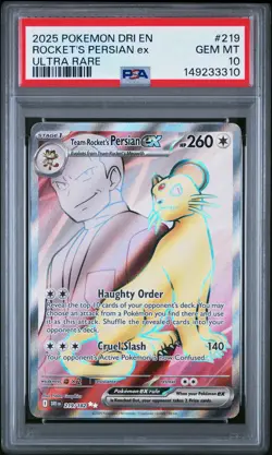2025 POKEMON DRI EN-DESTINED RIVALS ULTRA RARE TEAM ROCKET'S PERSIAN EX PSA 10 - Image 1