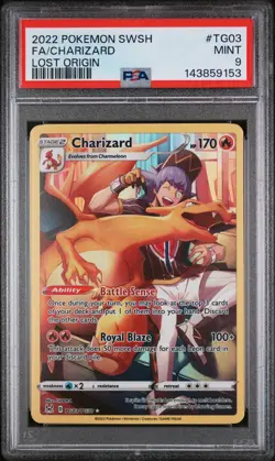 2022 POKEMON SWORD & SHIELD LOST ORIGIN #TG03 FULL ART/CHARIZARD PSA 9 - Image 1