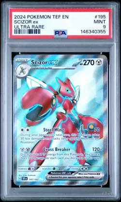 2024 POKEMON TEF EN-TEMPORAL FORCES ULTRA RARE #195 SCIZOR EX PSA 9 - Image 1