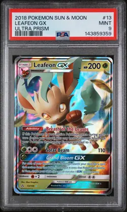 2018 POKEMON SUN & MOON ULTRA PRISM #13 LEAFEON GX PSA 9 - Image 1
