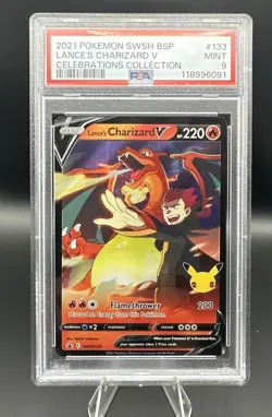 2021 POKEMON SWSH BLACK STAR PROMO CELEBRATIONS COLL LANCE'S CHARIZARD V PSA 9 - Image 1