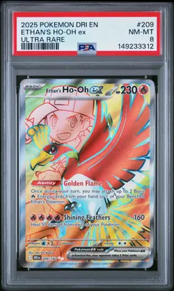 2025 POKEMON DRI EN-DESTINED RIVALS ULTRA RARE #209 ETHAN'S HO-OH EX PSA 8 - Image 1