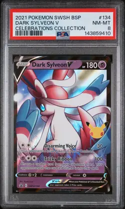 2021 POKEMON SWSH BLACK STAR PROMO CELEBRATIONS COLL #134 DARK SYLVEON V PSA 8 - Image 1