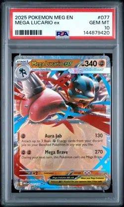 2025 POKEMON MEG EN-MEGA EVOLUTION #077 MEGA LUCARIO EX PSA 10 - Image 1