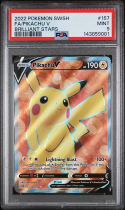 2022 POKEMON SWORD & SHIELD BRILLIANT STARS #157 FULL ART/PIKACHU V PSA 9 - Image 1
