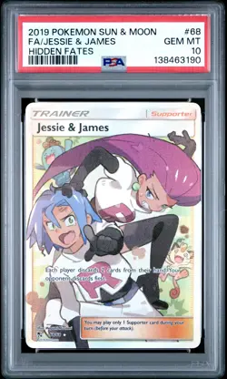 2019 POKEMON SUN & MOON HIDDEN FATES #68 FULL ART/JESSIE & JAMES PSA 10 - Image 1