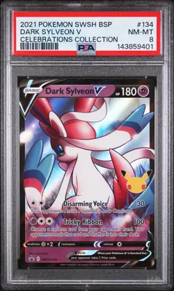 2021 POKEMON SWSH BLACK STAR PROMO CELEBRATIONS COLL #134 DARK SYLVEON V PSA 8 - Image 1