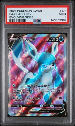 2021 POKEMON SWORD & SHIELD EVOLVING SKIES #174 FULL ART/GLACEON V PSA 9 - Image 1