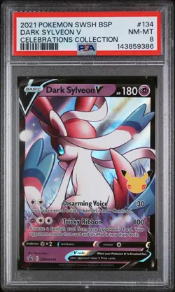 2021 POKEMON SWSH BLACK STAR PROMO CELEBRATIONS COLL #134 DARK SYLVEON V PSA 8 - Image 1
