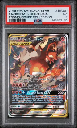 2019 POKEMON SM BLACK STAR PROMO #SM201 FULL ART/RESHIRAM & CHARIZARD GX PSA 5 - Image 1
