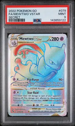 2022 POKEMON GO SECRET #079 FULL ART/MEWTWO VSTAR PSA 9 - Image 1
