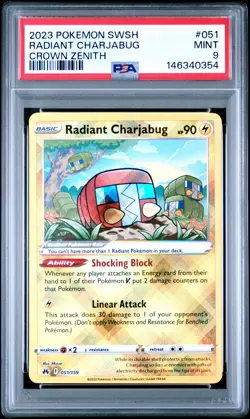 2023 POKEMON SWORD & SHIELD CROWN ZENITH #051 RADIANT CHARJABUG PSA 9 - Image 1