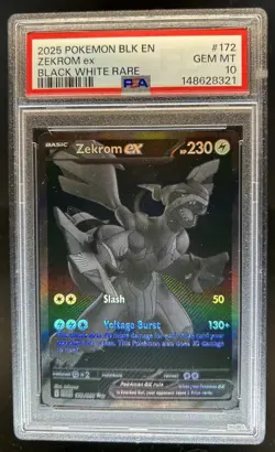 2025 Pokemon Black Bolt Zekrom ex and White Rare #172/086 PSA 10 GEM MINT - Image 1