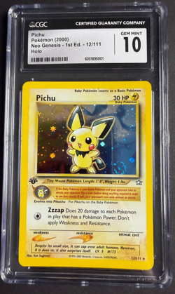 Pokemon 2000 Pichu Holo Neo Genesis - 1st Ed. #12 CGC 10 *SWIRL* - Image 4