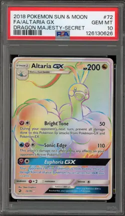Pokemon Altaria GX Dragon Majesty Secret Rare #72 PSA 10 Gem Mint - Image 1
